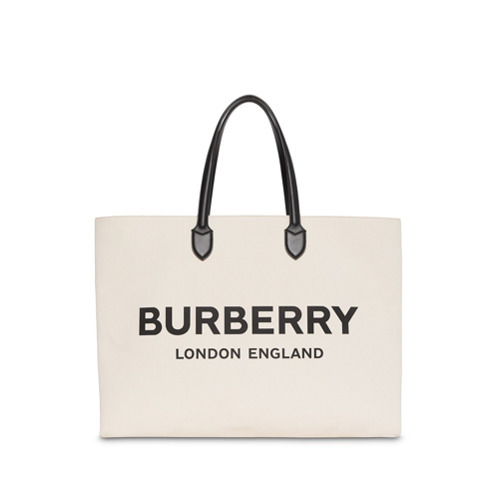Burberry - Women's logo-print Small London Bag Tote - White - Cotton