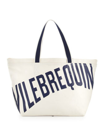 Vilebrequin Logo Canvas Tote Bag White, $140 | Neiman Marcus | Lookastic