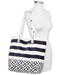 Wwf Wwf Stripe And Chevron Print Canvas Tote Handbag With Interchangable Handles Black