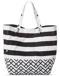 Wwf Wwf Stripe And Chevron Print Canvas Tote Handbag With Interchangable Handles Black
