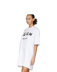 MSGM White Artist Logo T Shirt Dress
