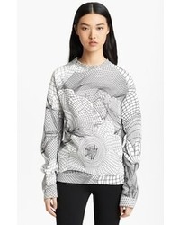 White and Black Print Crew-neck Sweater
