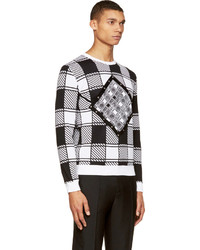 Versace Black White Geometric Print Studded Sweater