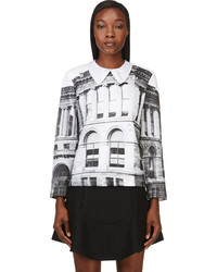 Carven Black White Public Library Print Collared Sweater