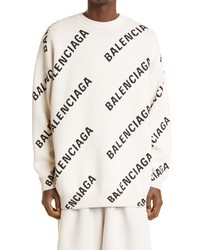Balenciaga Logo Intarsia Oversize Crewneck Sweater