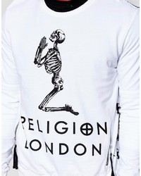 Religion Sweatshirt With Praying Skeleton And Back Print