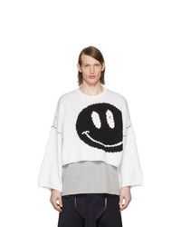 Raf Simons White Wool Smiley Sweater