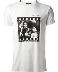 White and Black Print Crew-neck T-shirt