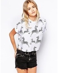 Asos Crop T Shirt With Zebra Print Whiteblack