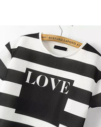 Black White Short Sleeve Striped Love Print T Shirt