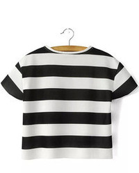 Black White Short Sleeve Striped Love Print T Shirt