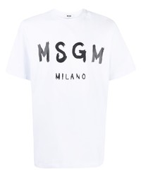 MSGM Brushed Logo Print Cotton T Shirt