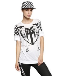 Love Moschino Checkered Flag Printed Cotton T Shirt