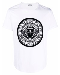 Balmain Coin Flocked Logo Print T Shirt