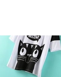 Colour Block Cat Print T Shirt
