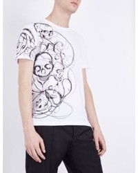 Alexander McQueen Crewneck Skull Print Cotton Jersey T Shirt