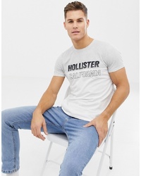 Hollister Cut Sew T Shirt With Chest Logo In Whitegreygrey Wash