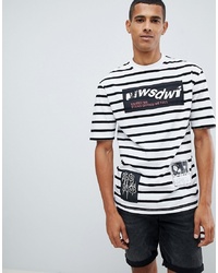 ONLY & SONS Drop Shoulder T Shirt In Stripe With Mixed Graphics