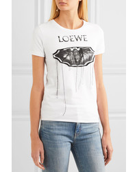 Loewe Embroidered Printed Stretch Cotton T Shirt White