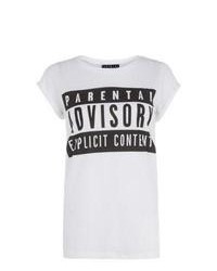Exclusives New Look White Parental Advisory T Shirt