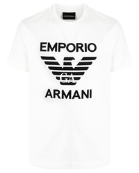 Emporio Armani Flocked Logo Print Cotton T Shirt