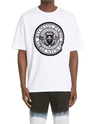 Balmain Flocked Velvet Logo T Shirt In Gab