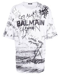 Balmain Graffiti Print Cotton T Shirt