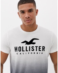 Hollister Iconic Large Logo Dip Dye T Shirt Slim Fit In White To Blackblack Ombre