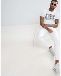 Versace Jeans T Shirt In White With Greek Stripe Logo
