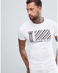 Versace Jeans T Shirt In White With Greek Stripe Logo