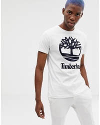 Timberland Large Stacked Logo T Shirt Slim Fit In White