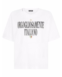 Dolce & Gabbana Logo Plaque Slogan Print Cotton T Shirt
