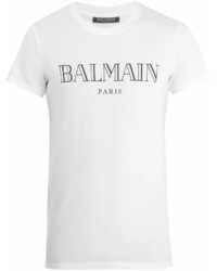 Balmain Logo Print Cotton Jersey T Shirt