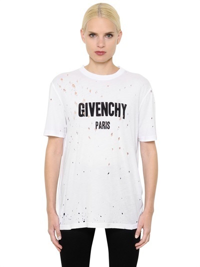 Givenchy Logo Printed Destroyed Jersey T Shirt, $775