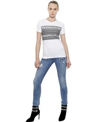 PIERRE BALMAIN Logo Stripe Print Cotton Jersey T Shirt