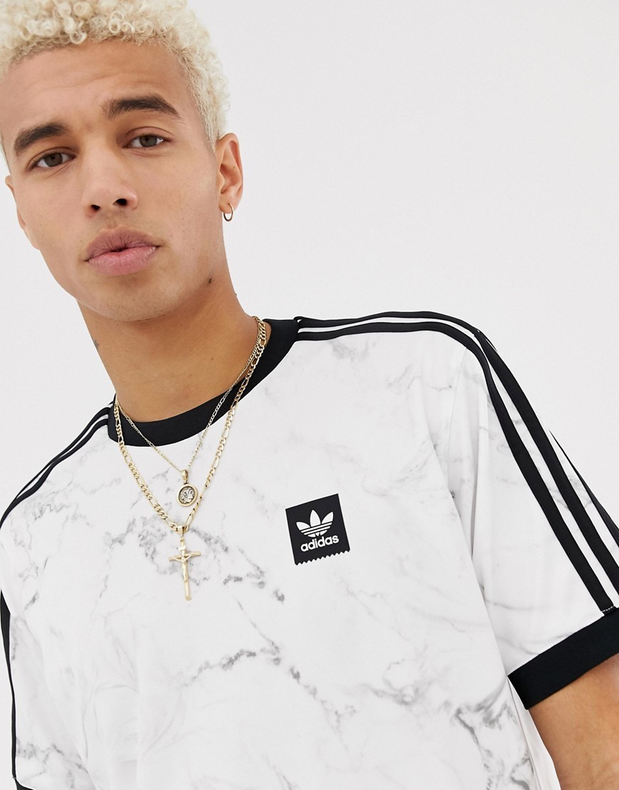 Adidas Skateboarding Marble 3 Stripe T Shirt White $48 Asos | Lookastic