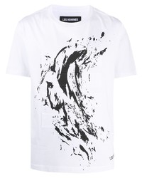 Les Hommes Marble Print Patchwork T Shirt