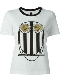 Mother of Pearl Owl Print Embellished T Shirt