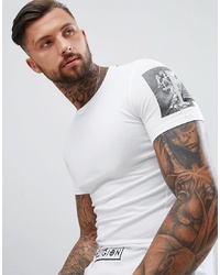 Religion Muscle Fit T Shirt In White With Sleeve Print