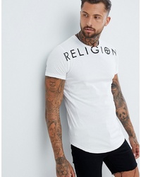Religion Muscle Fit T Shirt With Branding In White