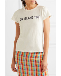 J.Crew On Island Time Printed Cotton Jersey T Shirt Off White