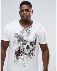 Religion Plus Longline T Shirt With Smoke Skull Print