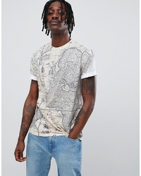 ASOS DESIGN Relaxed T Shirt With All Over Vintage Map Print And Roll Sleeve