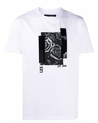 Les Hommes Rose Print Logo T Shirt