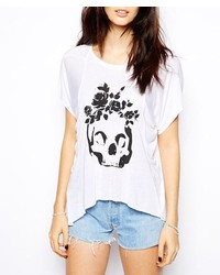 ChicNova Rose Skull Print White T Shirt