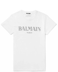 Balmain Slim Fit Logo Print Cotton Jersey T Shirt