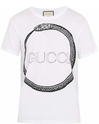 Gucci Snake And Logo Print Cotton T Shirt