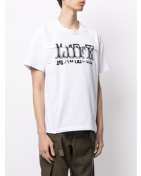 Sacai Spliced Slogan Print Cotton T Shirt