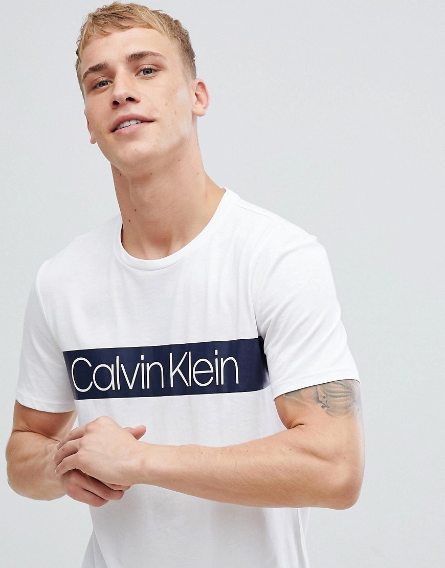 Calvin Klein Stripe Logo T Shirt White, $44, Asos