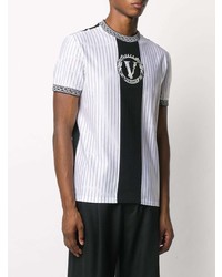Versace Striped Logo Embroidered T Shirt